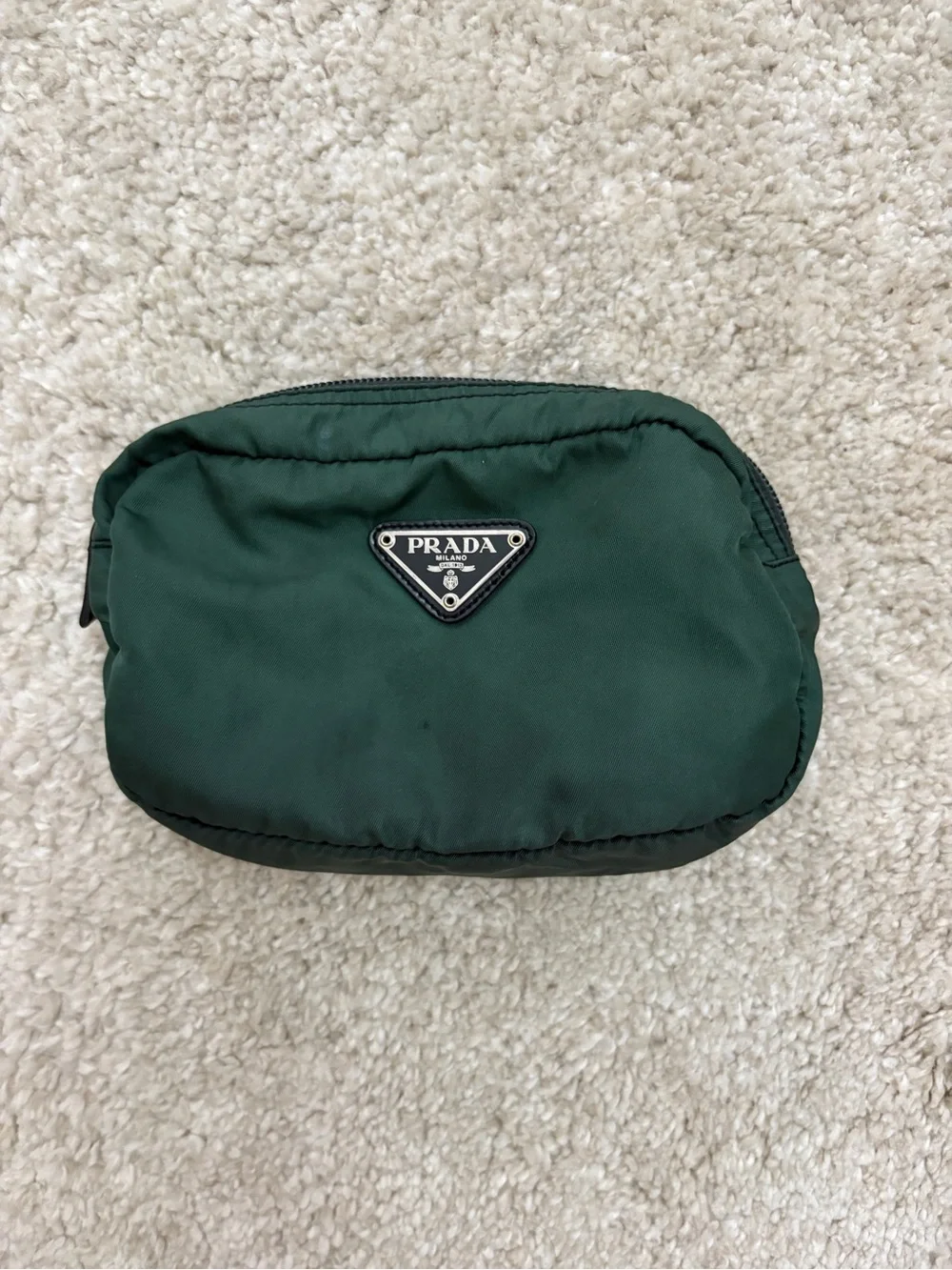 Prada Dark Green Nylon Cosmetic Pouch